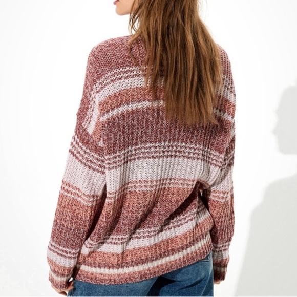 American Eagle Maroon/Pink/Brown Striped Knit Sweater - Size M - Picture 2 of 7